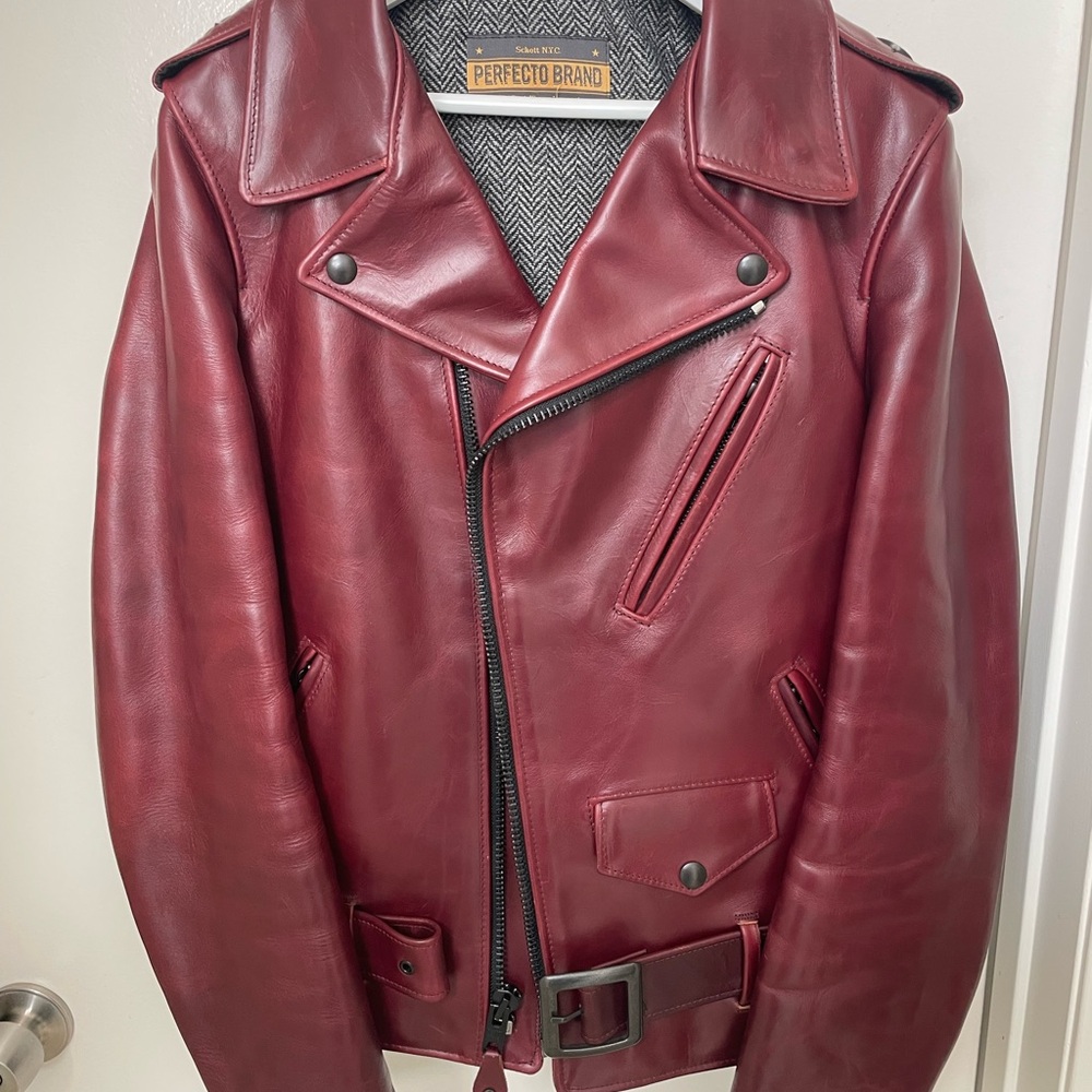 Schott Perfecto Horween Moto Jacket P613S Burgundy Small Steerhide Full Grain
